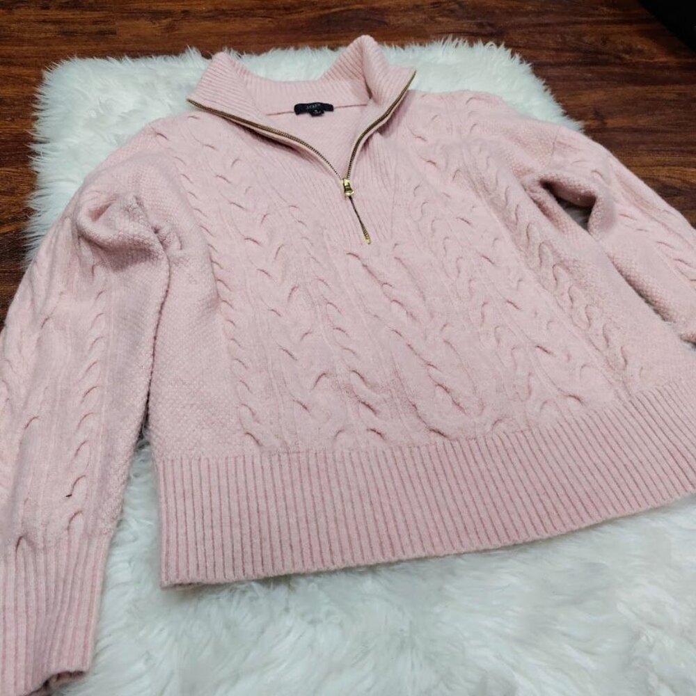 J.Crew Alpaca Wool Blend Women Small Cable-Knit Half-Zip Pullover Sweater Blush - Picture 4 of 5